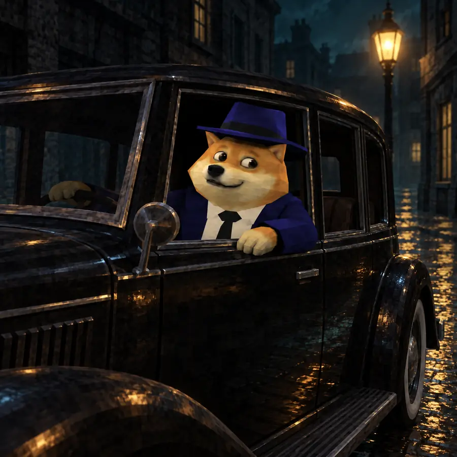 Don Inu in a black 1930s car at night