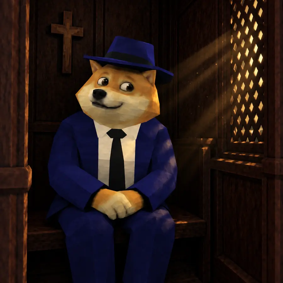 Don Inu in a confession booth