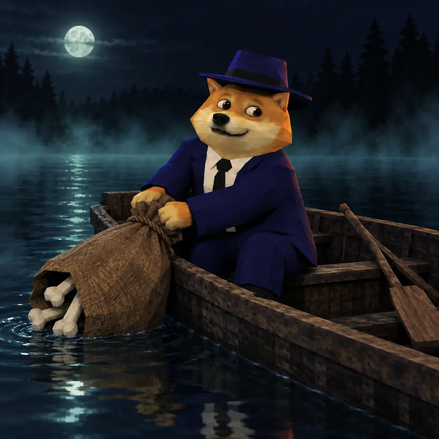 Don Inu dropping a sack of bones from a rowboat